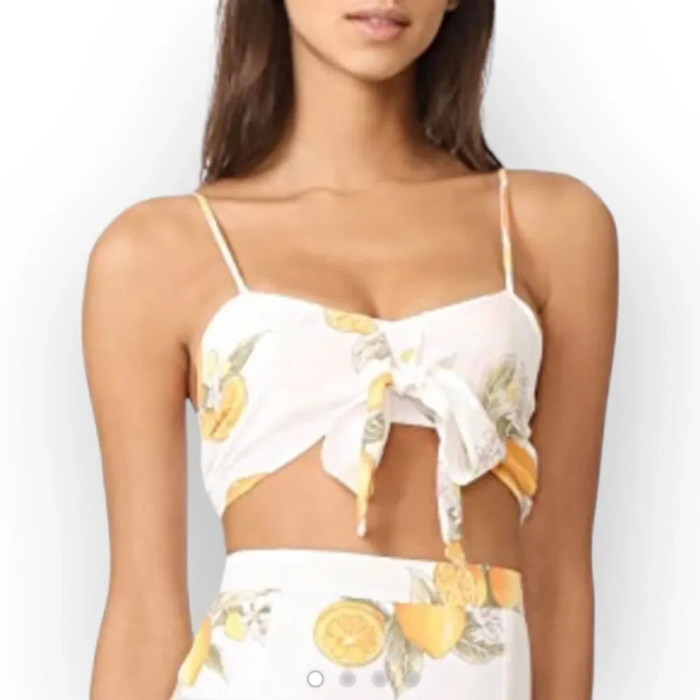 For Love & Lemons Lemonade Tie Front Crop Top White Yellow Size Small - Picture 2 of 6
